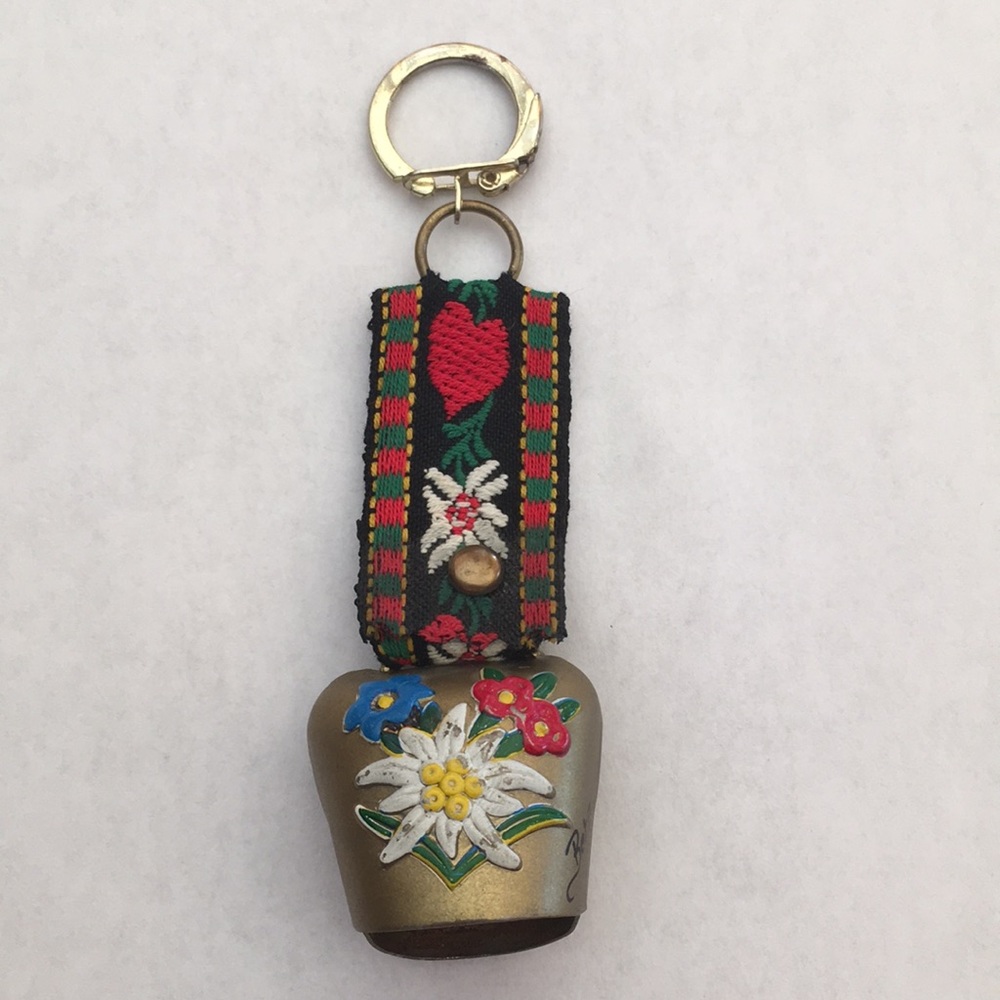 Vintage cowbell keychain gold tone handmade